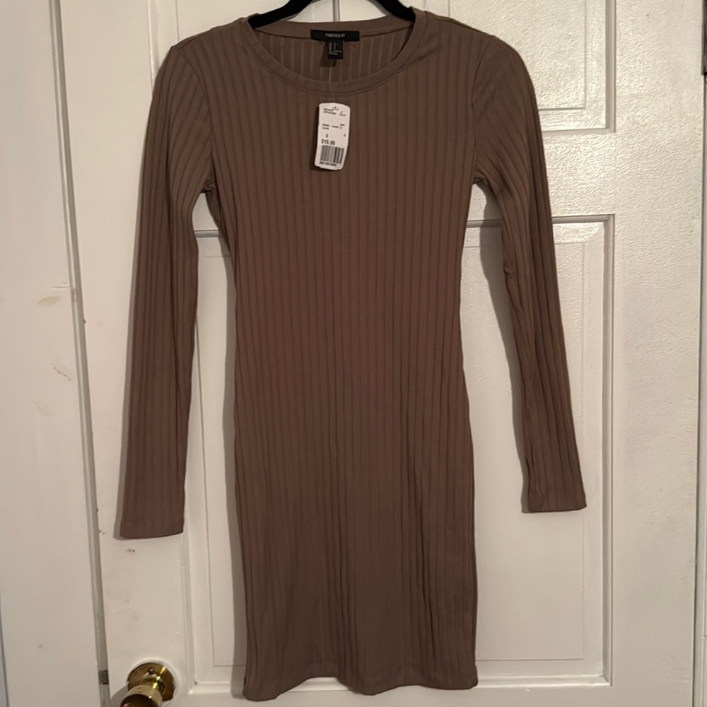 Forever 21 Brown Bodycon Midi Dress with Cross-back NWT